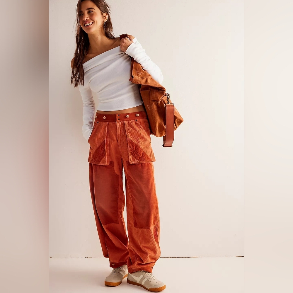 We The Free Bonneville Cord Wide-Leg Jeans Copper Orange Barrel Boho Medium
